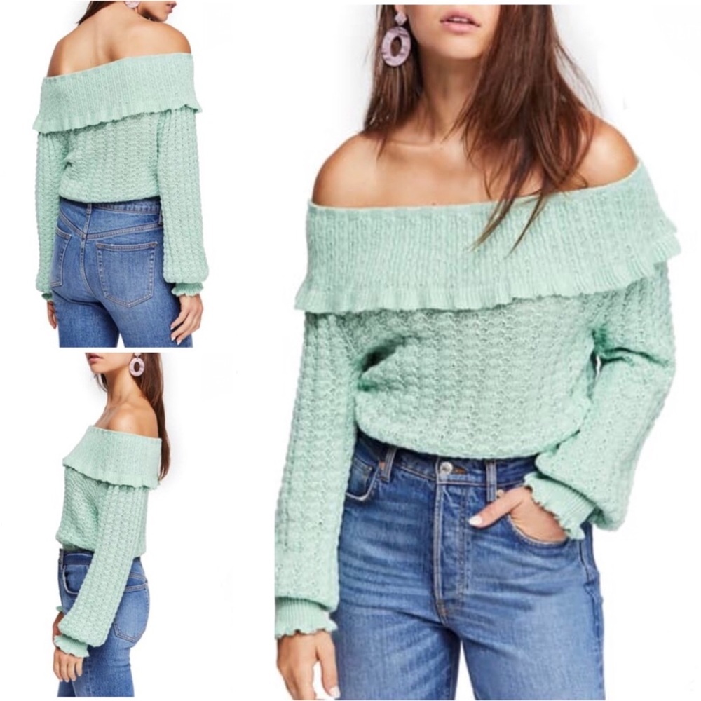 Free People Crazy In Love Sweater Mint Green like New
